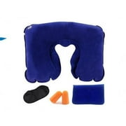 Inflatable Travel Neck Pillow Combination- with Sleep Mask, Earplugs, Carry Bag - (Bundle) - Head Support on Airplane, Train, Car, Home and Camping Trips - (Adult/Children)- RiverView Enterprise
