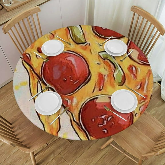 Patifu Pizza Slice Round Tablecloth 100% Polyester Stain-Resistant Washable Table Cover Tablecloths for Indoor Outdoor Restaurants Weddings Parties 31"-35