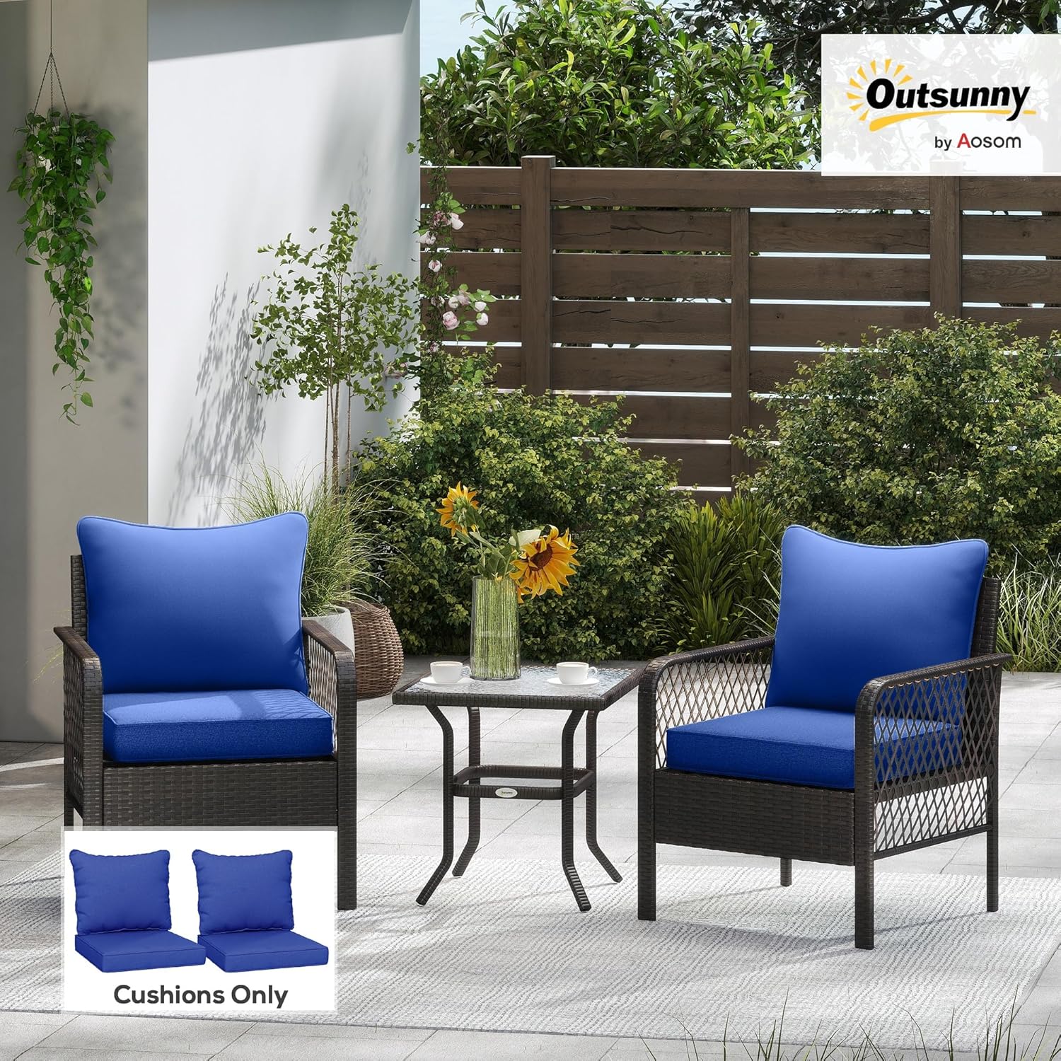 Outdoor Chair Cushions Set of 2, Fade Resistant, 24 x 24 in Deep Seat, Patio Cushions for Chair, Sofa, and Outdoor Furniture, Navy Blue