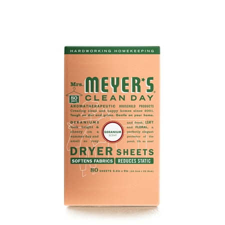 Mrs. Meyer's Clean Day Dryer Sheets, Geranium Scent, 80 Count