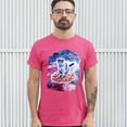 thumbnail image 3 of Tee Hunt Cute Cat Riding a Pizza in Galaxy T-shirt Funny Kitty Space Kitten Men's Tee, Hot Pink, Large, 3 of 5
