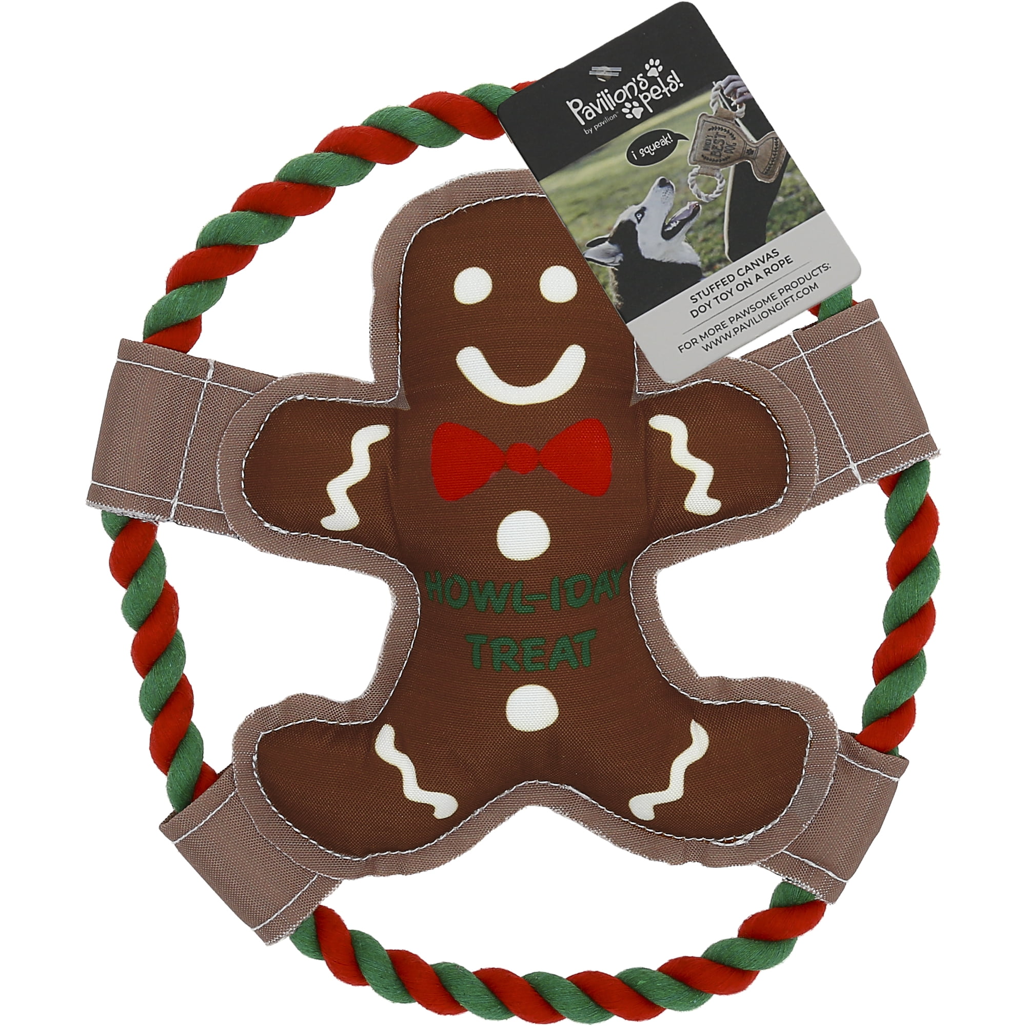 Pavilion - Howl-Iday Treat - 10" Gingerbread Man Puppy Dog Toy With Rope Handle K-9 Furry Companion Christmas Holiday Gift Present
