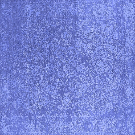 Ahgly Company Machine Washable Indoor Square Oriental Blue Industrial Area Rugs, 7' Square