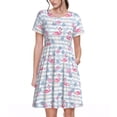 thumbnail image 1 of Fotbe Flamingo and Pineapple Vestido Largo de Moda para Mujer, Vestido Tipo Camiseta con Manga Corta y Estilo Casual a Rayas y Bloques de Color, 1 of 6
