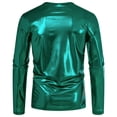 thumbnail image 4 of Men's T Shirts Male Spring Solid Color Lapel Long Sleeve Button Neck Striped Oversized Summer Shirts Men Green M, 4 of 4