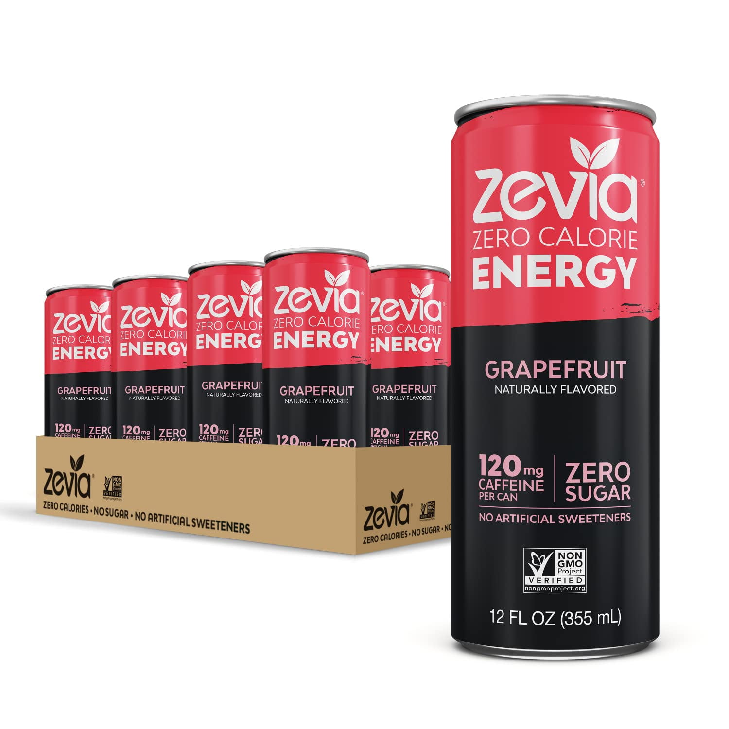 Zevia Zero Calorie Energy Drink, Grapefruit, 12 Ounce Cans (Pack of 12