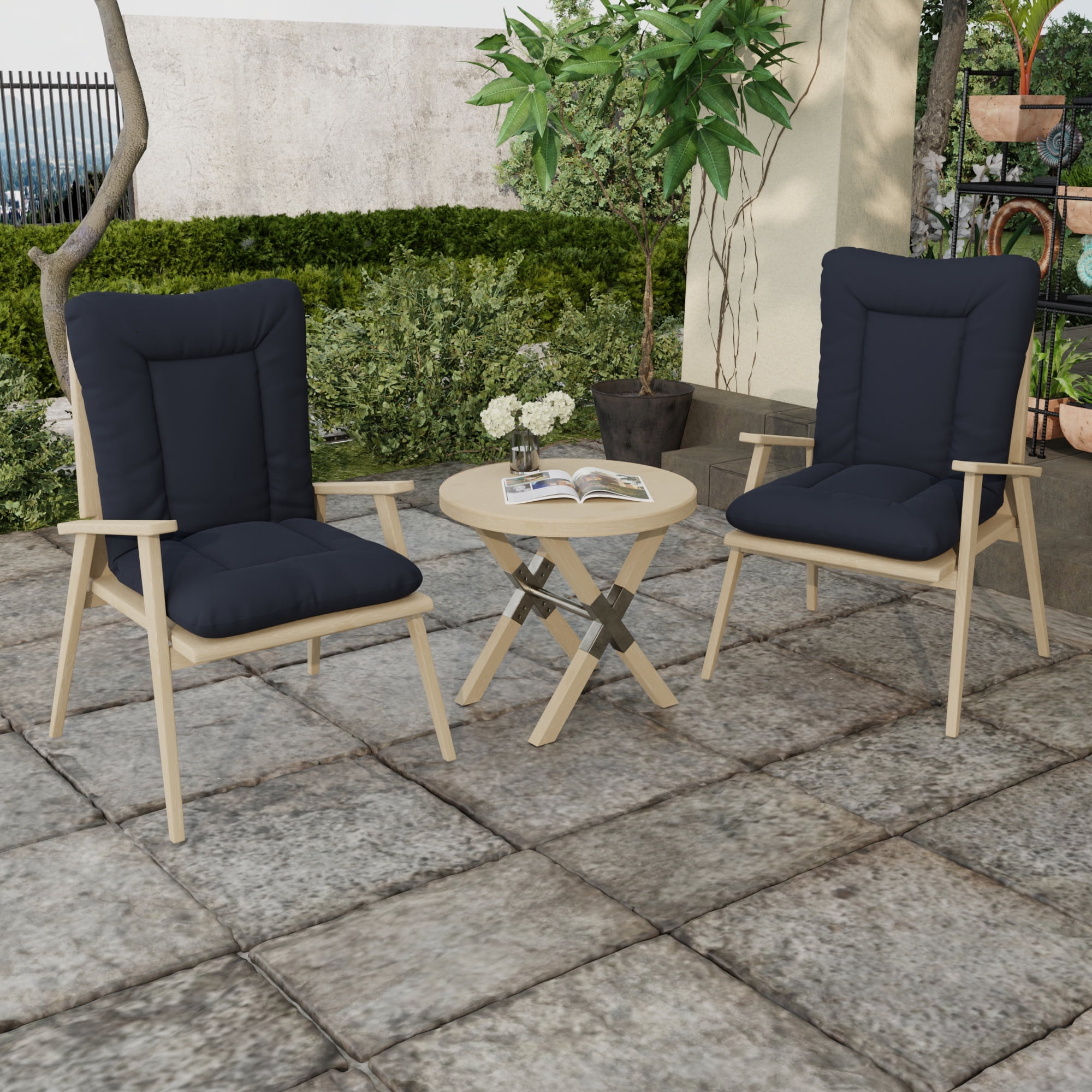 Jordan Manufacturing 38" x 21" Navy Solid Rectangular Outdoor Wrought Iron Chair Cushion with Ties and Hanger Loop