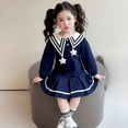thumbnail image 2 of CUZIBR Toddler Kids Girls Dresses Long Sleeve Sailor Collar Color Block Button Down A-Line Pleated Dresses School Uniform Casual Stylish Loose Fit Breathable Cozy Outfits,Navy,3-4 Years, 2 of 4