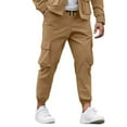 thumbnail image 2 of DJDLJWCJ Mens Cargo Pants Stretch Straight Leg Elastic Waist Pants Multi-Pocket Solid Winter Outdoor Hiking Pants Khaki M, 2 of 6