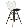 Armen Living Taylor Wire Barstool in Walnut Wood legs with Chrome and Black Faux Leather Seat