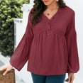 thumbnail image 6 of Lantern Long Sleeve Button up V Neck Shirts for Women Henley Dressy Casual Pleated Tunic Tops Blouse for Leggings, 6 of 7