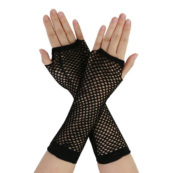 INSPIRE CHIC 1 Pair Elastic Mesh Fishnet Elbow Fingerless Goth Arm Warmers for Women Black