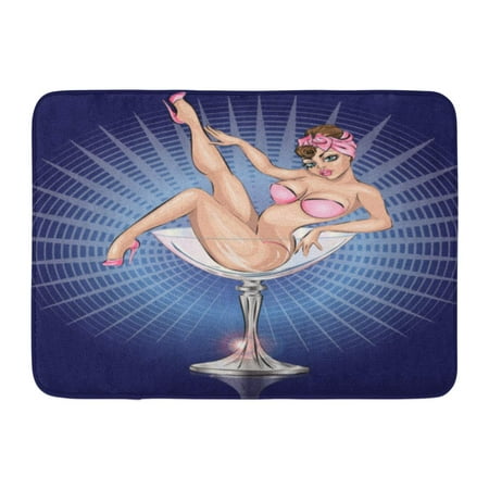 GODPOK Pop Burlesque Pin Up Sexy Girl Wearing Pink Bikini in Martini Glass Champagne Adult Rug Doormat Bath Mat 23.6x15.7 inch