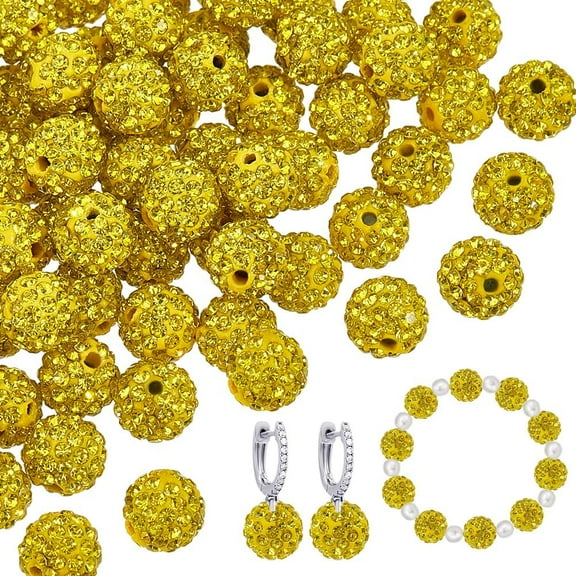 100pcs 10mm Yellow Rhinestone Beads Yellow Clay Beads Polymer Crystal Beads Clay Pave Disco Ball Round Diamond Clay Beads