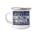 thumbnail image 1 of Construction Worker Coffee Mug, trust Me I am A Construction worker, mason, Bricklayer -12 oz Stainless Steel Enamel Finish White Camper Coffee Mug, 1 of 2