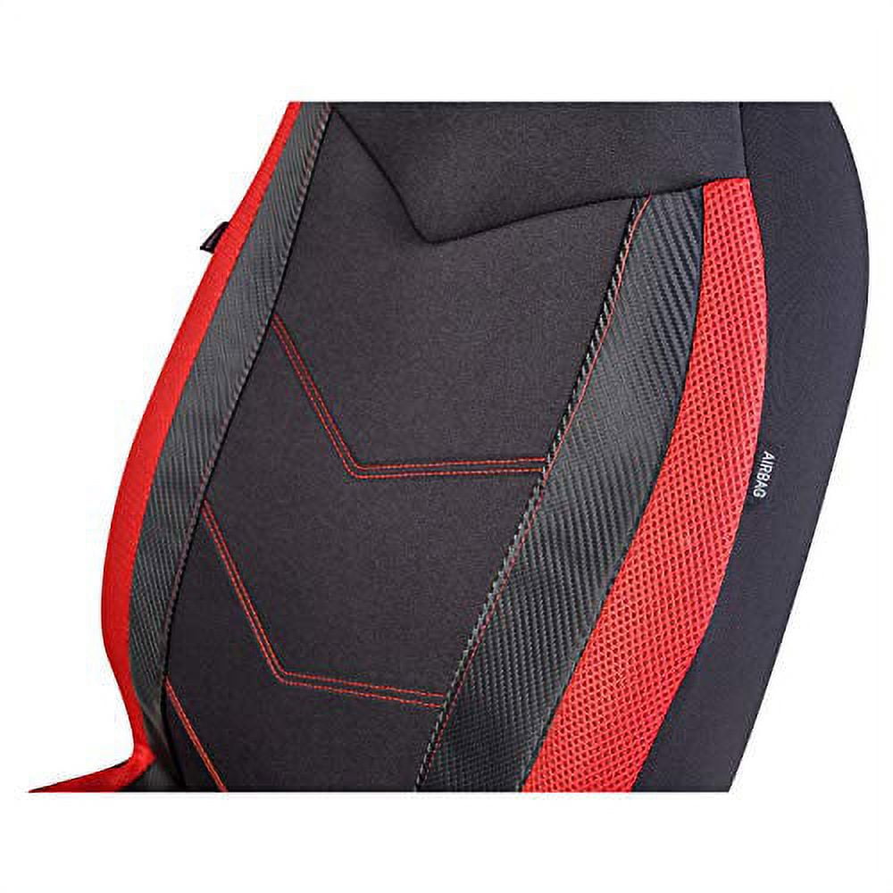 PIC AUTO 2PCS Red High Back Car Seat Covers - Sports Carbon Fiber Mesh Design, Universal Fit