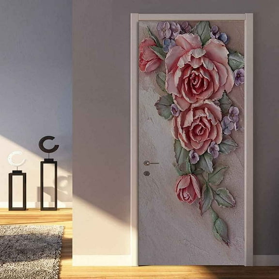 Pink Roses Wallpaper D Door Sticker Waterproof Removable Poster Bedroom ration Mural Home Art r Wall
