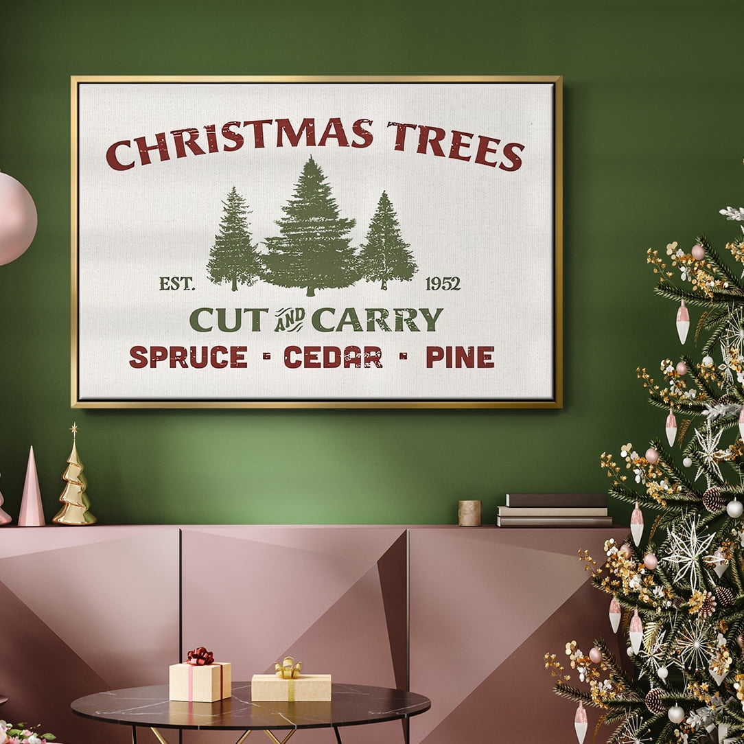 Christmas Farm Sign I - Framed Gallery Wrapped Holiday Canvas - 25 x 37 - Gold Frame