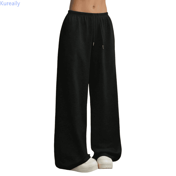 Kureaily Wide Leg Sweat Pants for Womens High Waisted Baggy Sweatpants Casual Drawstring Workout Pants with Pockets