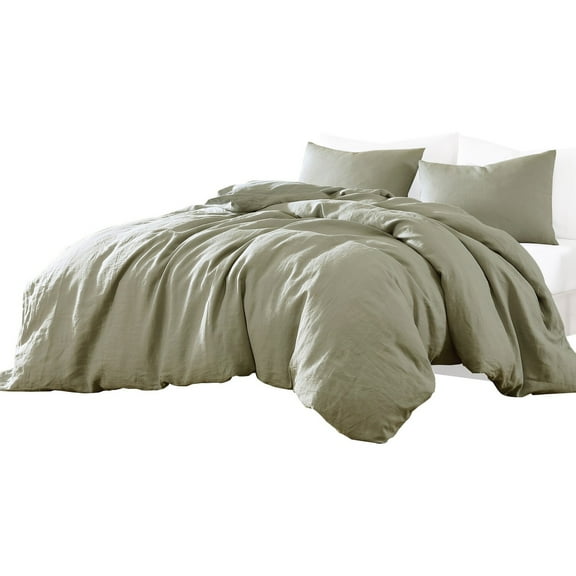 Benjara Edge 4 Piece Queen Size Duvet Comforter Set, Washed Linen, Sage Green