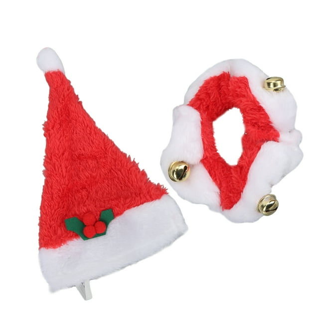 Christmas Cat Costumes, Exquisite Warm Pet Santa Hats and Collars Comfortable for Small Dogs for Cats L