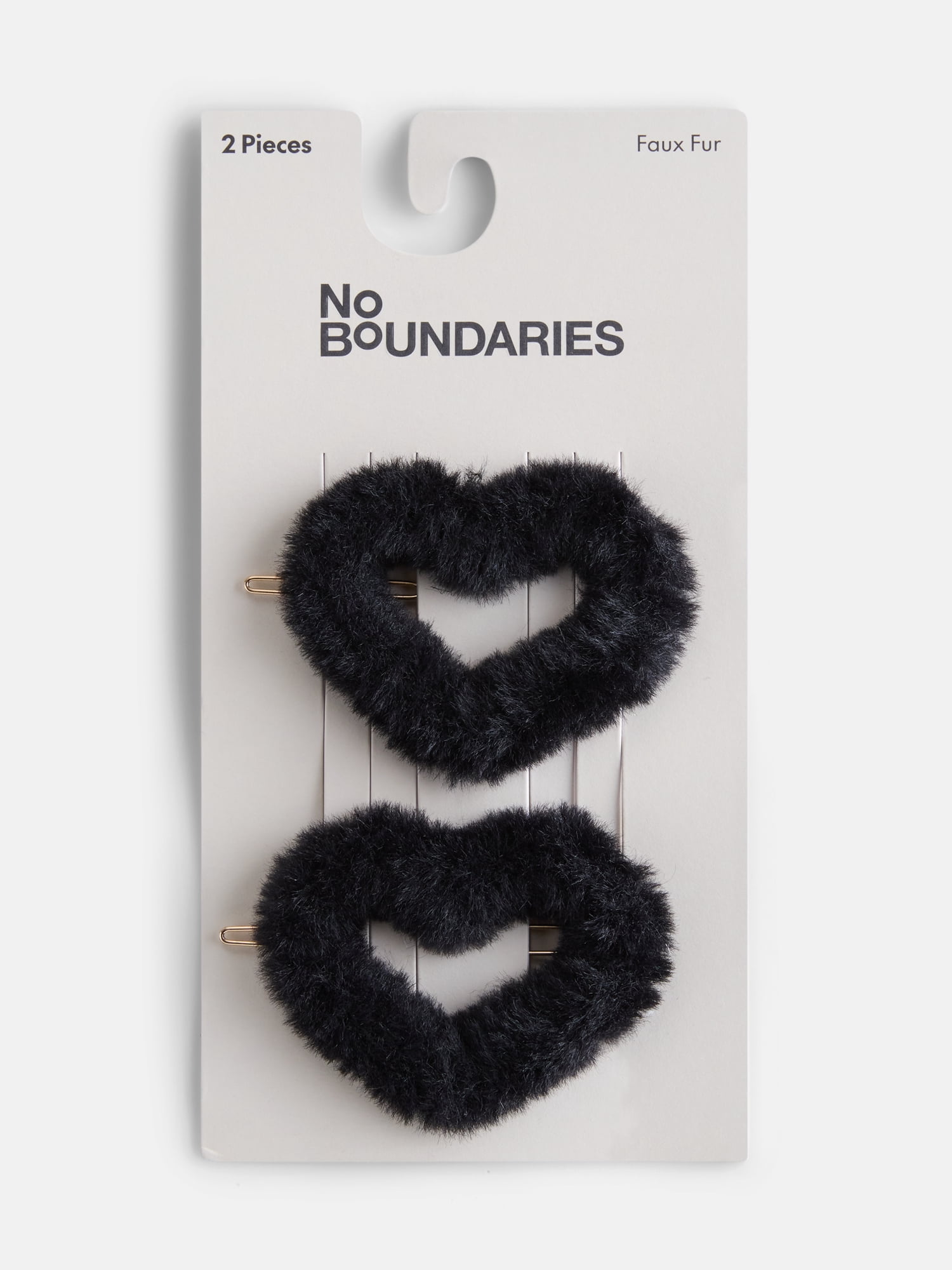 No Boundaries Women’s Faux Fur Heart Hair Clips, Black, 2 Pack, One Size