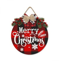 Yucurem Christmas Wooden Sign for Front Door, Merry Christmas Welcome Door Wreath with Buffalo Plaid Bow Eucalyptus Berries for Xmas Party Wall Hanging Decor