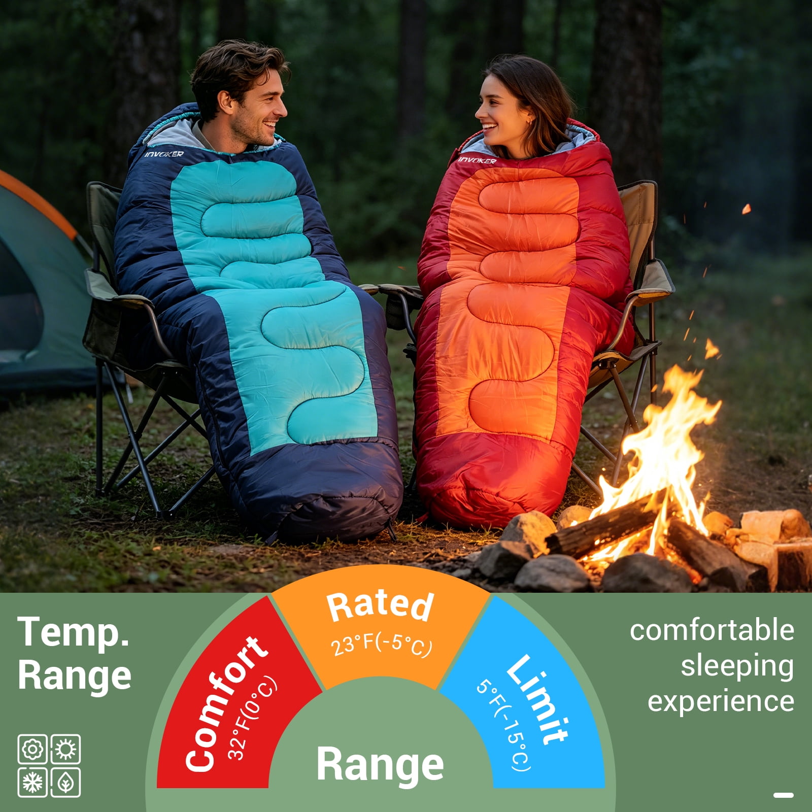 Invoker Mummy Sleeping Bag | 23 ℉ Extreme 3-4 Season Sleeping Bag for Adults Kids Cold Warm Weather for Camping Hiking Backpacking