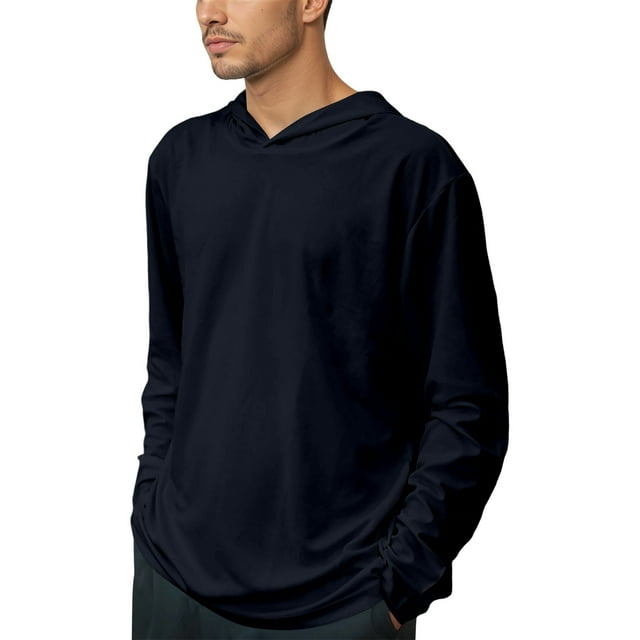 Men Long Sleeve Hooded Athletic Performance Workout Shirt Wicking Gym Training Tee for Running Fitness And