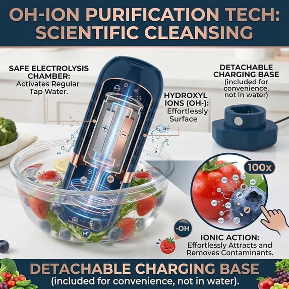 PUREPOD Produce Cleaner,Portable Fruit and Vegetable Washing Machine, Wireless Rechargeable Food Washer for Fruits, Veggies, Meat, Rice & Utensils, Waterproof, Automatic Cleaning for Kitchen