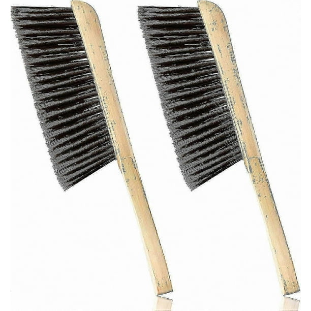 2-Pack Wooden Handle Brushes for Fireplace and Bench Cleaning, Natural Horse Hair Bristles, Brown