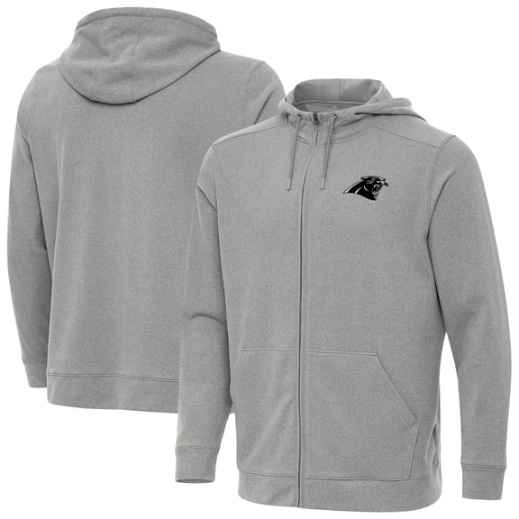 Men's Antigua Heather Gray Carolina Panthers Effortless Full-Zip Hoodie Jacket