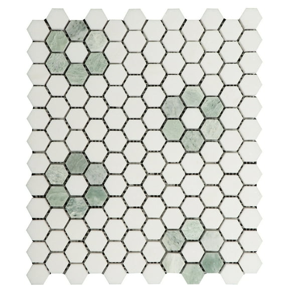 Thassos White and Ming Green 1" x 1" Marble Honeycomb Mosaic Wall & Floor Tile - Case (10 Sheets)