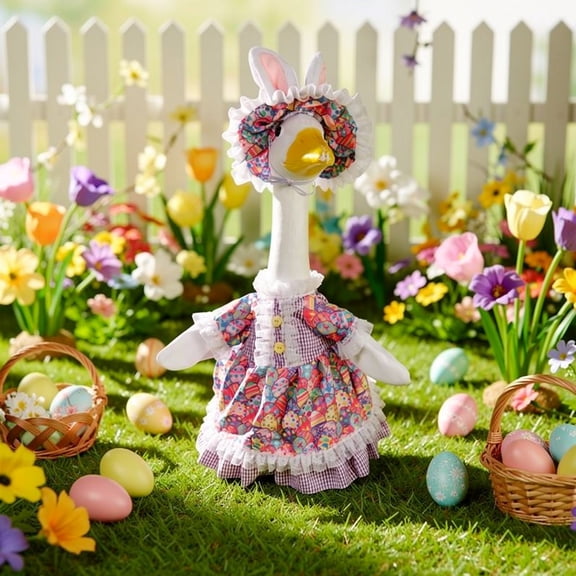 Easter Goose Outfit Set – Colorful Clothes & Hat for 23-Inch Lawn Goose Statue, Outdoor Patio Garden Holiday Decoration