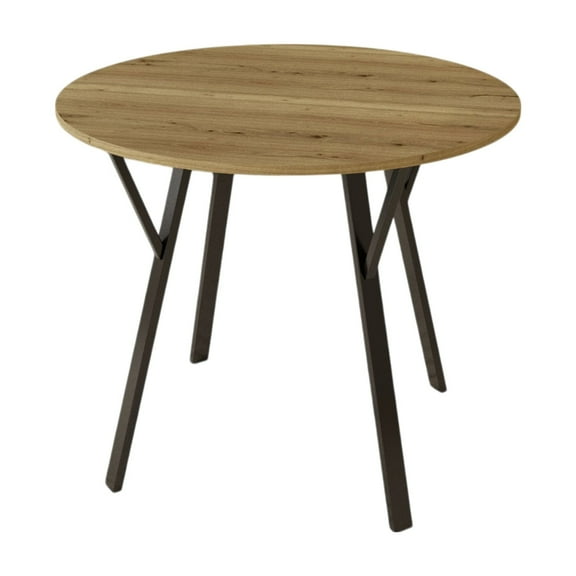 Farmhouse Dining Table with Metal Legs, 35.43" Round Dinner Table For 2-4 People For Small Space Dining Room Apartment Dormitory, Easy Assembly