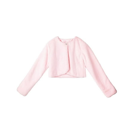 Designer Kidz Girls Pink Button Long Sleeved Thalula Fur Shrug