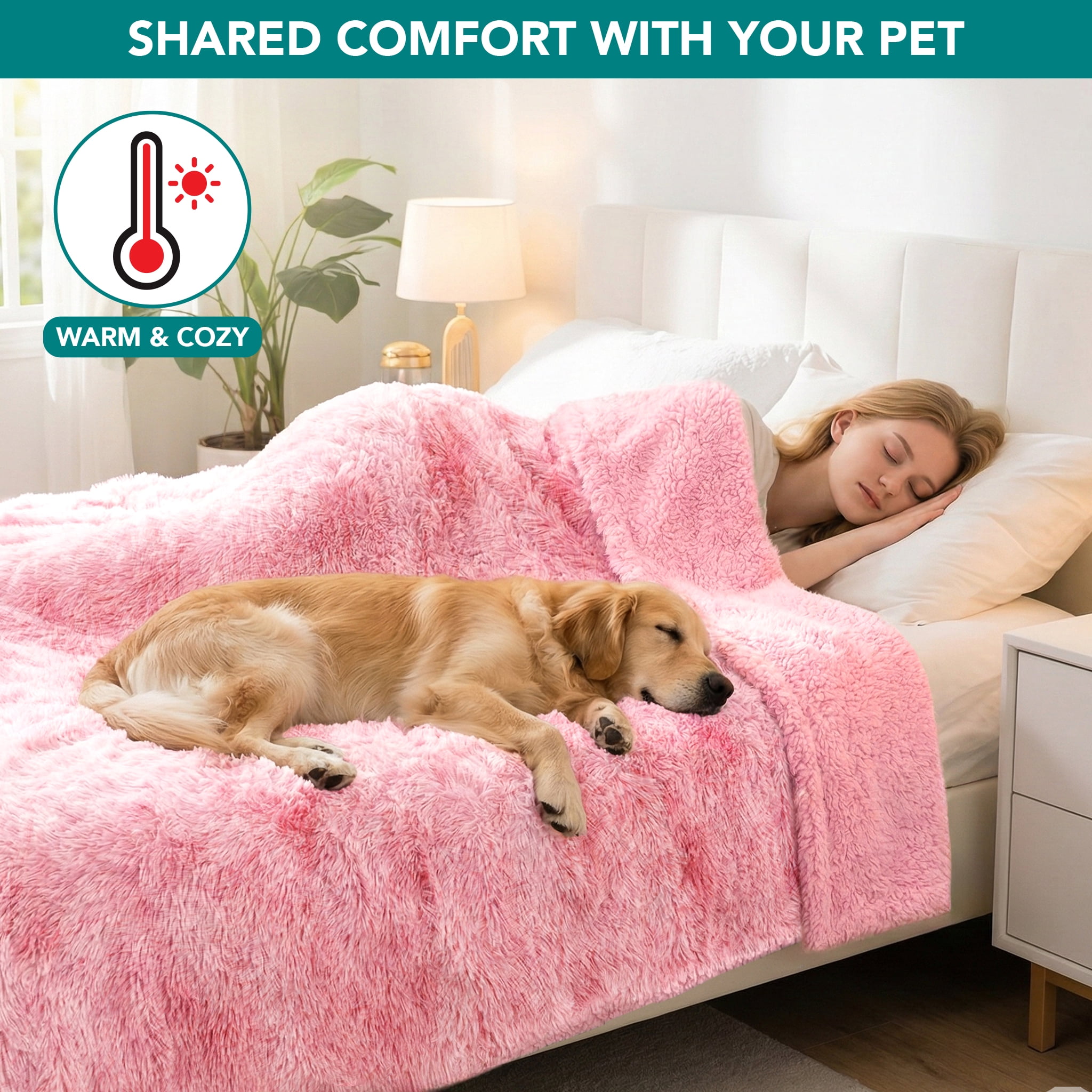 PetAmi WATERPROOF Dog Blanket For Large Dog, Queen Size Calming Pet Blanket Couch Cover Protector, Sherpa Faux Fur Cat Throw for Sofa Furniture Bed, Soft Fluffy XL, 90x90 Tie-Dye Pink