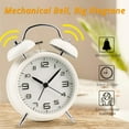 thumbnail image 3 of Double Bell Alarm Clock With Night Light, Retro Bell Alarm Clock, Loud Alarm, Quartz Drive, No Ticking Noiseless, Large Dial Of 4 Inches - White, 3 of 6