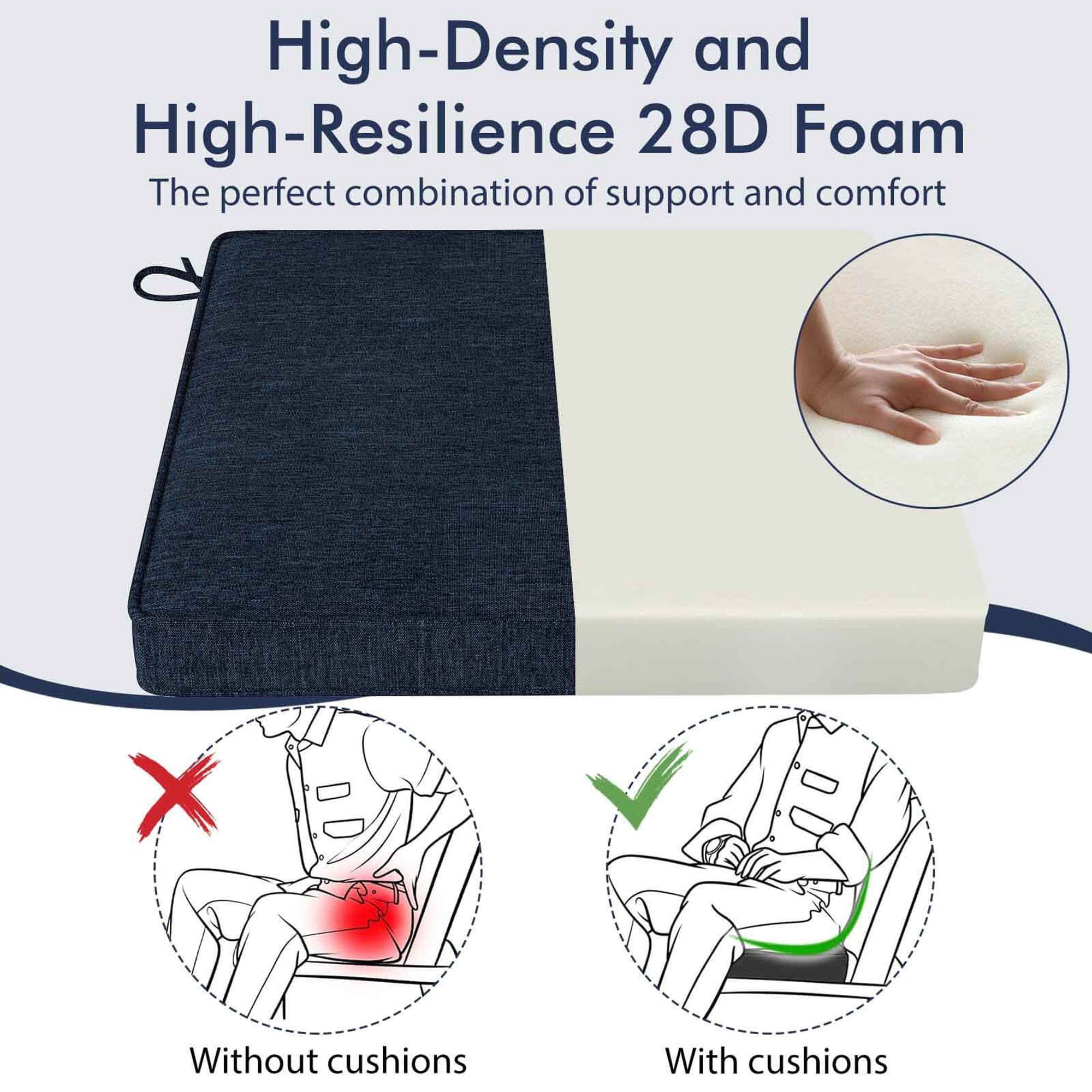 Costway Outdoor Chair Cushion Set of 2 Waterproof Fade-Resistant Olefin Seat Cushions Navy