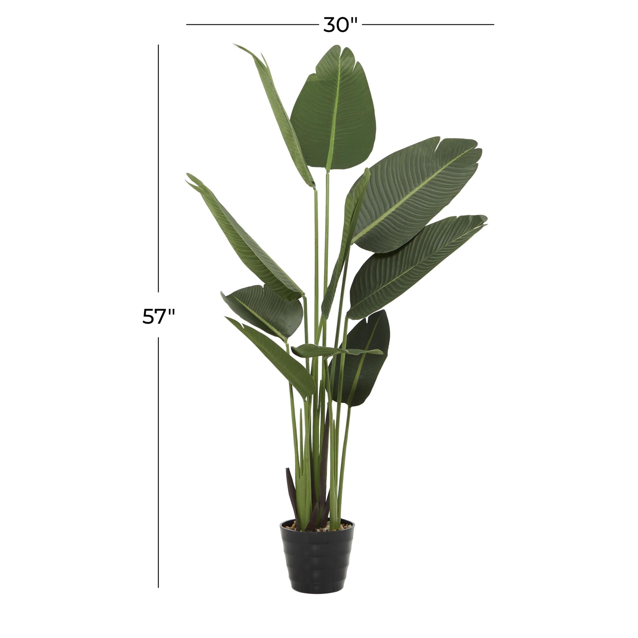 DecMode 57" Artificial Bird of Paradise Plant in Realistic Leaves and Black Plastic Pot