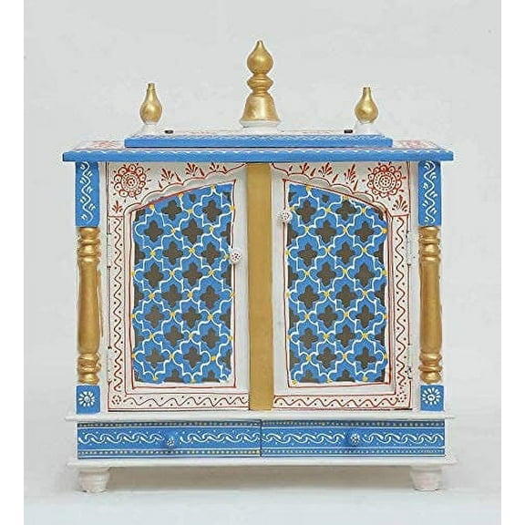 White Designer Temple For Home And Office/White Puja Mandir/Rajisthani Ethnic Wooden Mandir / Wall Hanging And Table Top / Mandir With Doors