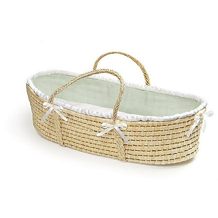 Badger Basket - Natural Baby Moses Basket, Sage Waffle Bedding