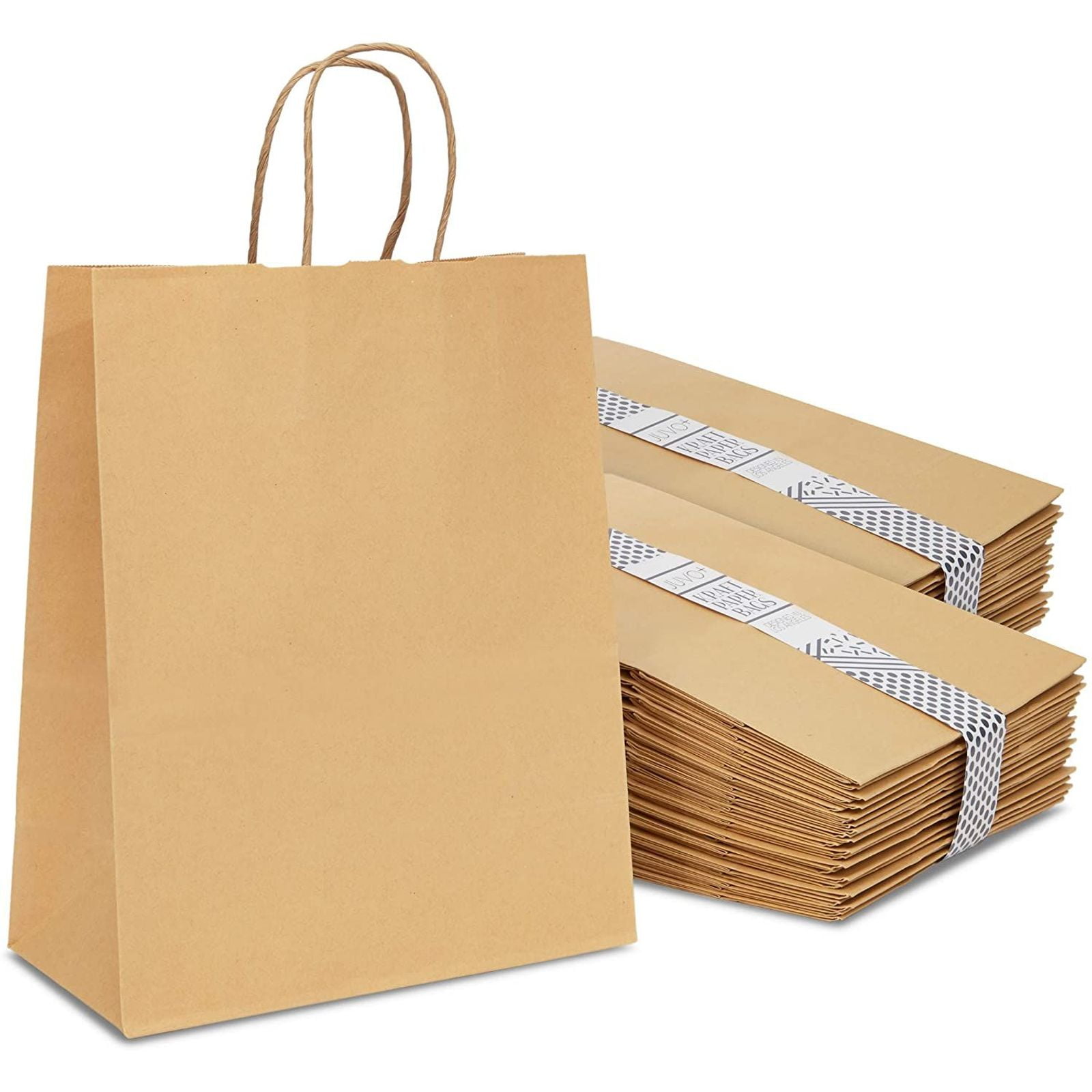 Details about    100 Bags} Brown Kraft Paper Shopping With Handles.- 8x4.5x10.5 