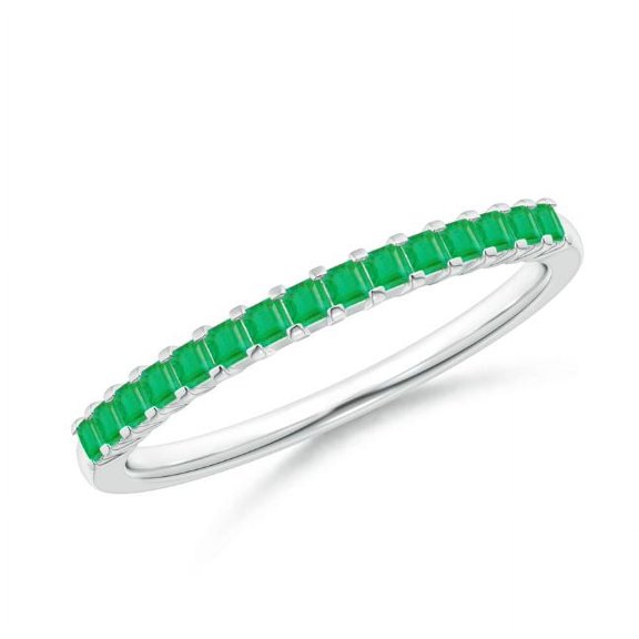 Square Shape Green Emerald Eternity Band Ring Women 925 Sterling Silver May Birthstone Wedding Anniversary Gift Gemstone Jewelry