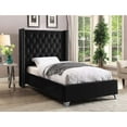 thumbnail image 2 of Homestock Gothic Grace Modern Contemporary Velvet Upholstered Bed with Deep Button Tufting, Solid Wood Frame, and Custom Chrome Legs-Color:Black,Size:Twin, 2 of 6