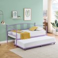 thumbnail image 1 of Memoryfield Twin Metal Daybed with Trundle, Pullout Trundle Bed Frame, Guest Sofa Bed with Steel Slat Support, No Box Spring Required, Purple, 1 of 7