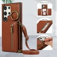 thumbnail image 4 of Wallet Function Case for Samsung Galaxy S24 Ultra with Shoulder Strap & Card Slot Holder & Ring Buckle & Magnetic Clasp, Premium PU Leather Flip Folio Zipper Purse Women Girls Phone Case, Coffee, 4 of 10