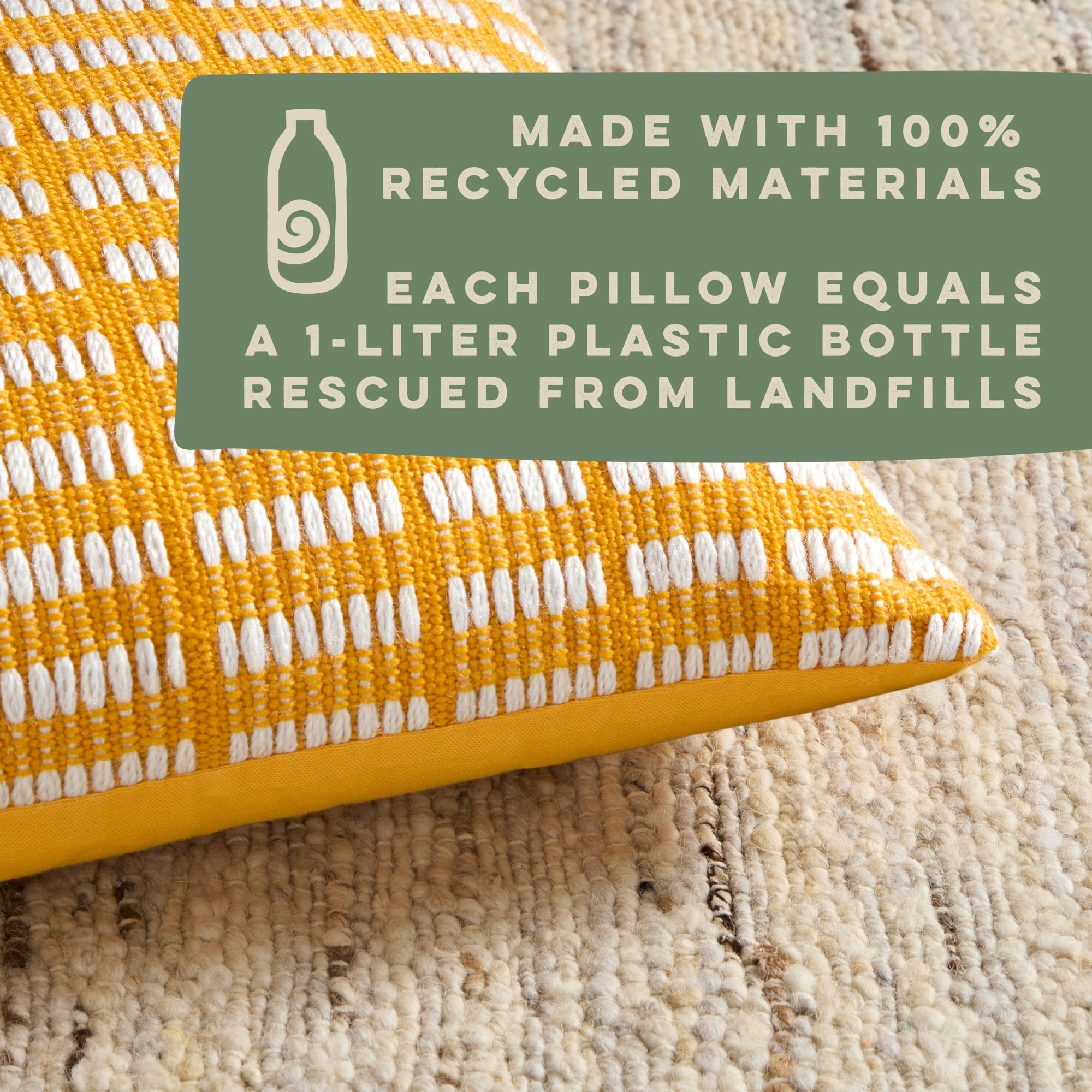 TOWN & COUNTRY TERRA Alara Textured Geo Stripe Handcrafted Indoor Outdoor Decorative Pillow, 100% Recycled Materials, UV Fade Resistant, Water Repellent, Yellow/Ivory, 20"x20"