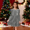 thumbnail image 4 of Girls Long Sleeve Velvet Dress Crew Neck Bow Back Princess Dress Ruffle Hem Formal A-Line Dresses Vintage Christmas Party Dress, 4 of 6