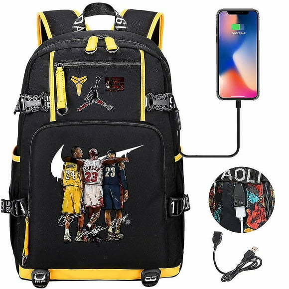 Kobe Bryant Michael Jordan And Lebron James Printed Pattern Backpack Travel Bag Student School Bag Computer Bag Yellow